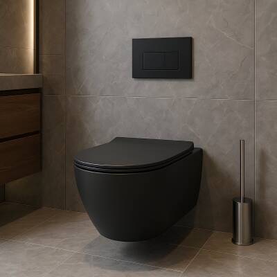 Turavit Rondo Kanalsız Mat Siyah Asma Klozet RND5512B, Turavit Rondo Duroplast Yavaş Kapak - 6