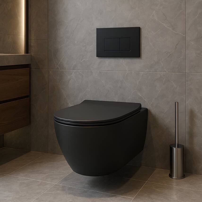 Turavit Rondo Kanalsız Mat Siyah Asma Klozet RND5512B, Turavit Rondo Duroplast Yavaş Kapak - 6