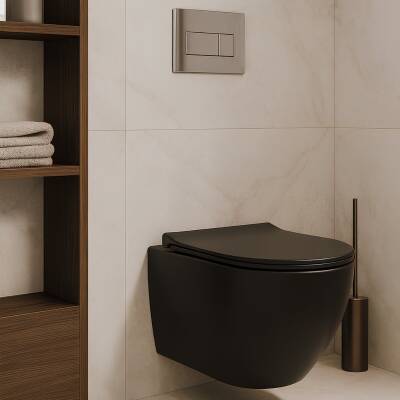 Turavit Rondo Kanalsız Mat Siyah Asma Klozet RND5512B, Turavit Rondo Duroplast Yavaş Kapak - 7