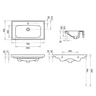 Turavit Safir Etajer Uyumlu Beyaz Lavabo 80x45 Cm S0302 - 3
