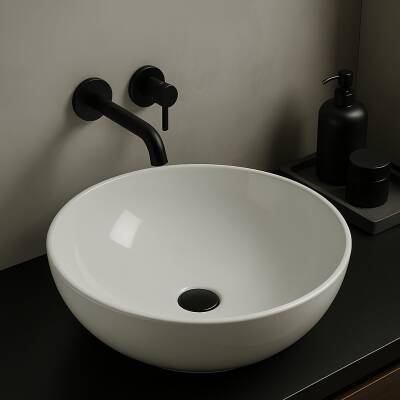 Turavit Toledo Oval Tezgâh Üstü Batarya Deliksiz Beyaz Lavabo 40x40 Cm TLD0709 - 2