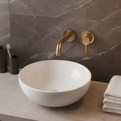 Turavit Toledo Oval Tezgâh Üstü Batarya Deliksiz Beyaz Lavabo 40x40 Cm TLD0709 - 4