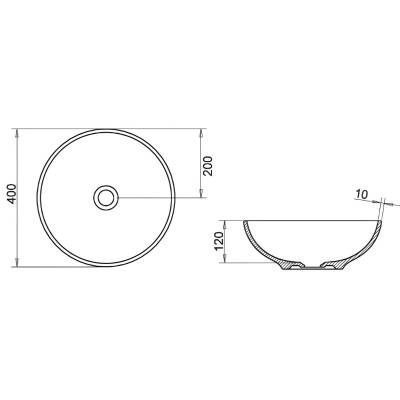 Turavit Toledo Oval Tezgâh Üstü Batarya Deliksiz Beyaz Lavabo 40x40 Cm TLD0709 - 5