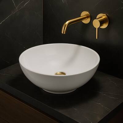 Turavit Toledo Oval Tezgâh Üstü Batarya Deliksiz Beyaz Lavabo 40x40 Cm TLD0709 - 6