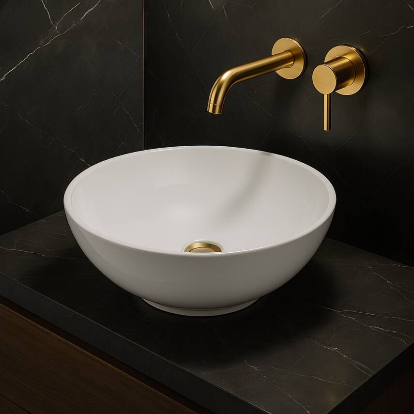 Turavit Toledo Oval Tezgâh Üstü Batarya Deliksiz Beyaz Lavabo 40x40 Cm TLD0709 - 6