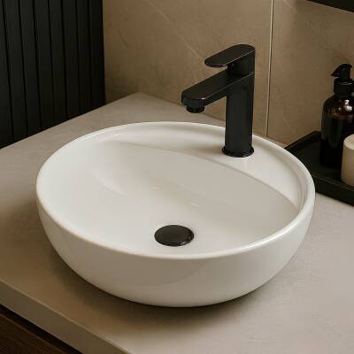 Turavit Toledomix Tezgâh Üstü Oval Batarya Delikli Beyaz Lavabo 40x40 Cm TLD0712 - 4