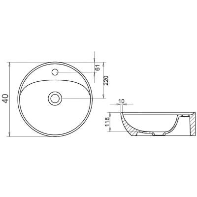 Turavit Toledomix Tezgâh Üstü Oval Batarya Delikli Beyaz Lavabo 40x40 Cm TLD0712 - 5