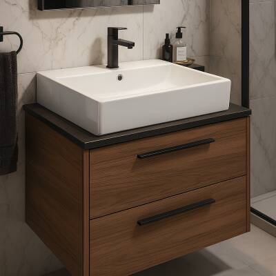 Turavit Vega Dikdörtgen Tezgâh Üstü Beyaz Batarya Delikli Lavabo 50x42 Cm VG0050