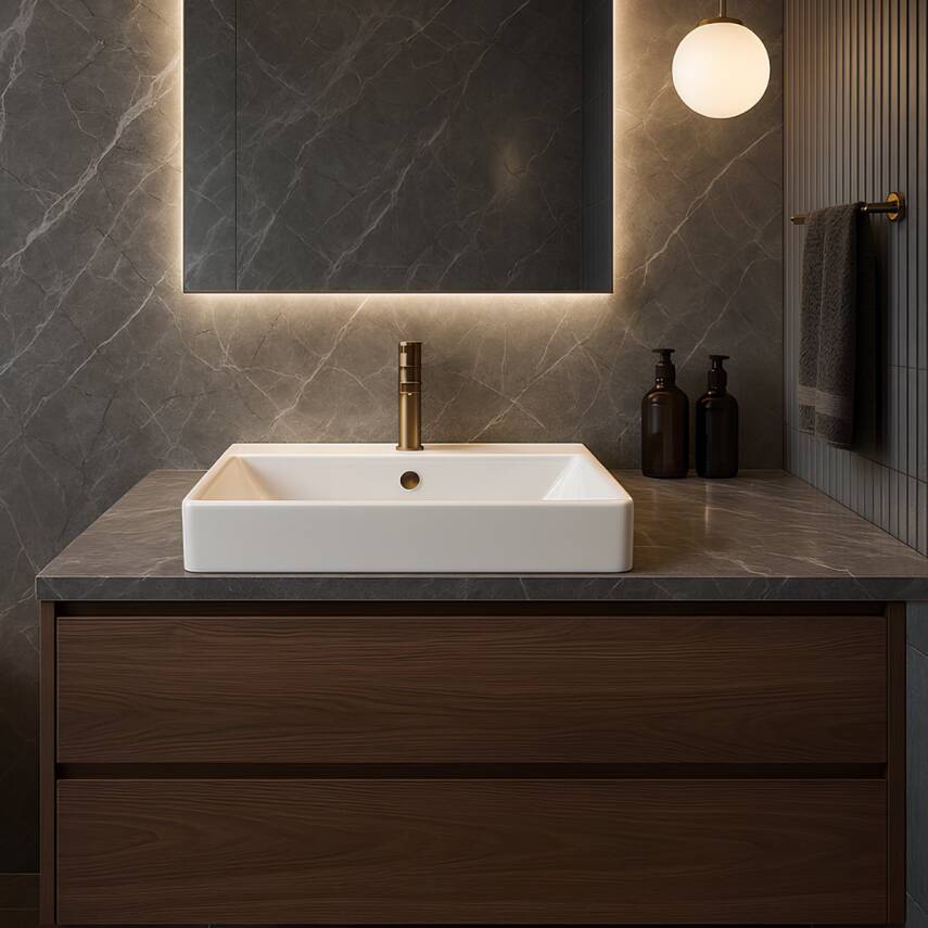 Turavit Vega Dikdörtgen Tezgâh Üstü Beyaz Batarya Delikli Lavabo 50x42 Cm VG0050 - 3