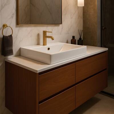 Turavit Vega Dikdörtgen Tezgâh Üstü Beyaz Batarya Delikli Lavabo 50x42 Cm VG0050 - 4
