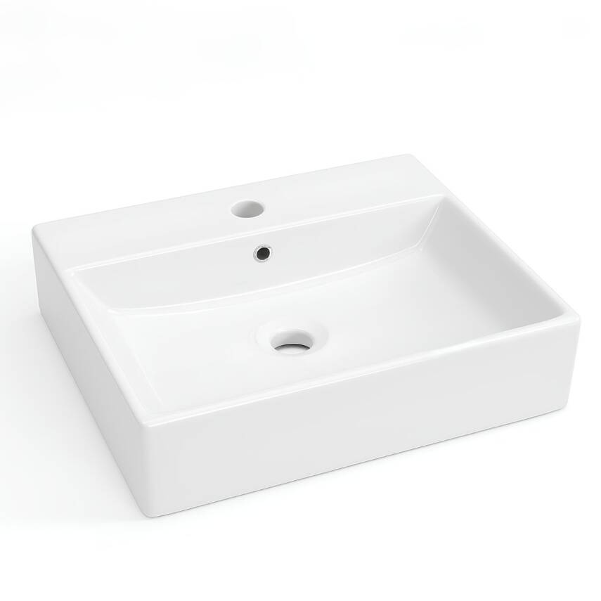 Turavit Vega Dikdörtgen Tezgâh Üstü Beyaz Batarya Delikli Lavabo 50x42 Cm VG0050 - 6