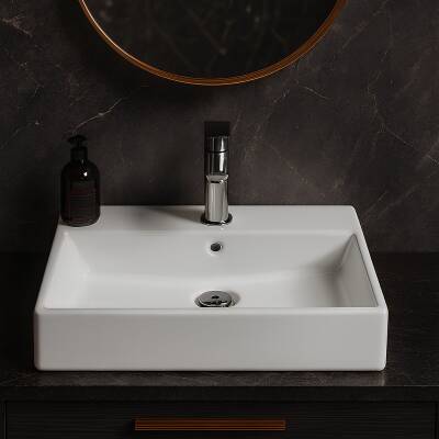 Turavit Vega Dikdörtgen Tezgâh Üstü Beyaz Batarya Delikli Lavabo 60x45 Cm VG0060 - 5