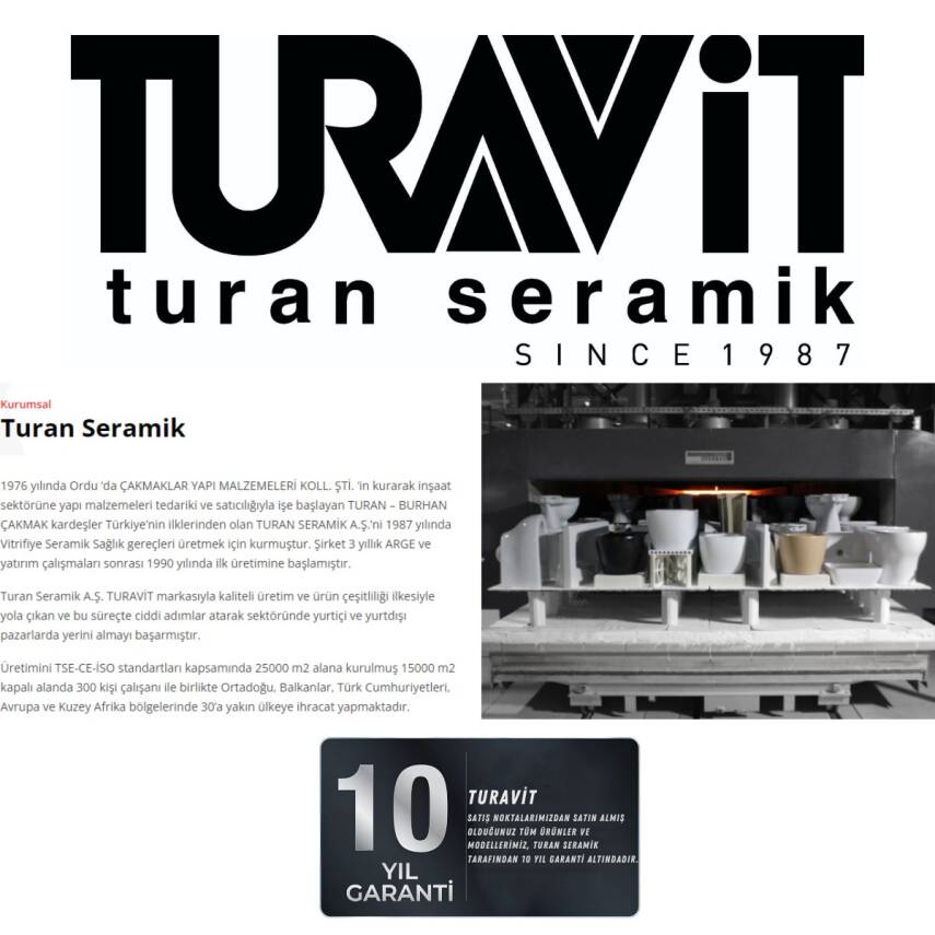 Turavit Vega Dikdörtgen Tezgâh Üstü Beyaz Batarya Delikli Lavabo 80x45 Cm VG0080 - 6