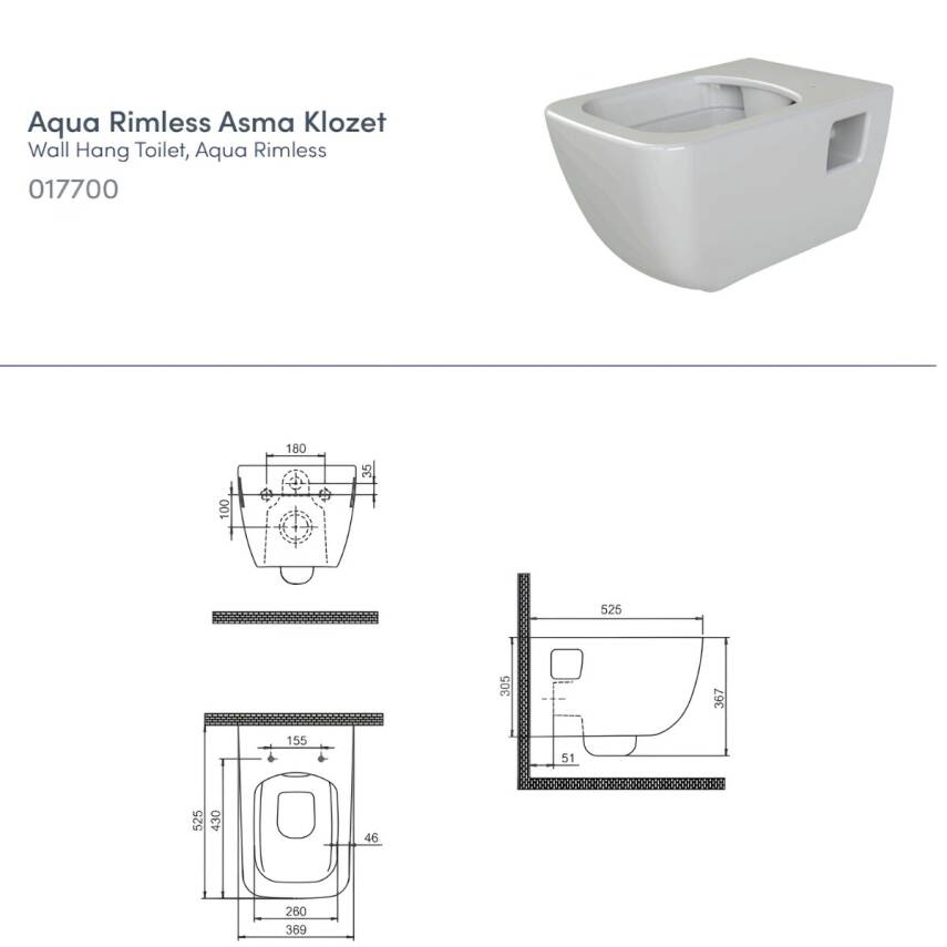 Turkuaz Aqua Kanalsız Beyaz Açık Montaj Asma Klozet SET007001, Ova Gömme Rezervuar Seti - 4