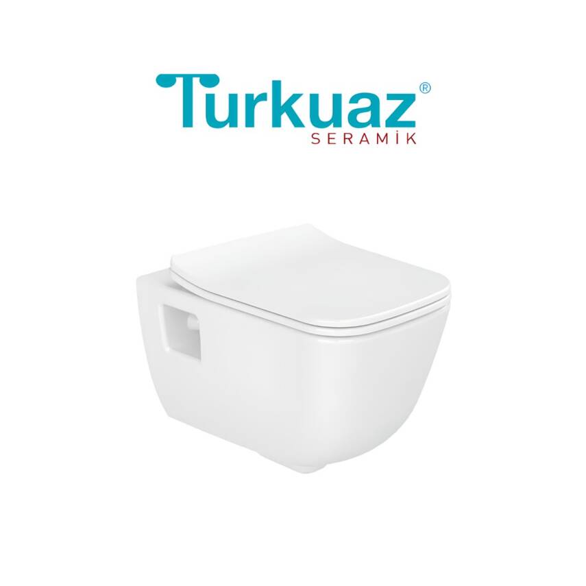 Turkuaz Aqua Kanalsız Beyaz Açık Montaj Asma Klozet SET007001, Turkuaz Aqua Duru Yavaş Kapak - 2