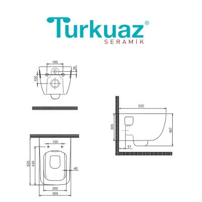 Turkuaz Aqua Kanalsız Beyaz Gizli Montaj Asma Klozet SET007007, Turkuaz Aqua Duru Yavaş Kapak - 4