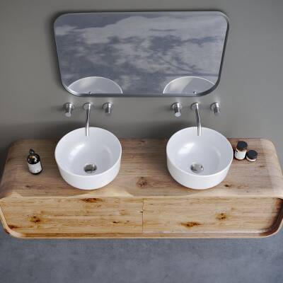 Turkuaz Aqua Tezgâh Üstü Batarya Deliksiz Yuvarlak Beyaz Lavabo 33 Cm 077600 - 2