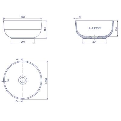 Turkuaz Aqua Tezgâh Üstü Batarya Deliksiz Yuvarlak Beyaz Lavabo 33 Cm 077600 - 3
