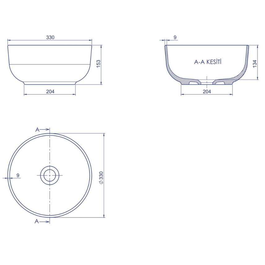 Turkuaz Aqua Tezgâh Üstü Batarya Deliksiz Yuvarlak Beyaz Lavabo 33 Cm 077600 - 3