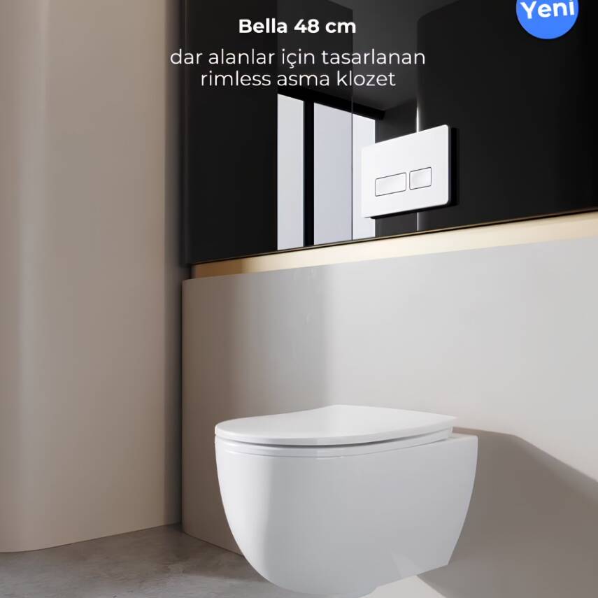Turkuaz Bella Kanalsız Beyaz Asma Klozet SET005019, Turkuaz Bella Yavaş Kapak - 1