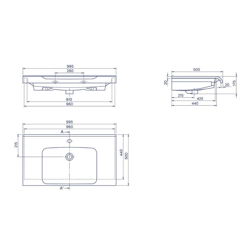 Turkuaz Cerastyle Anova Etajer Uyumlu Beyaz Lavabo 100x50 Cm 090800-u - 5