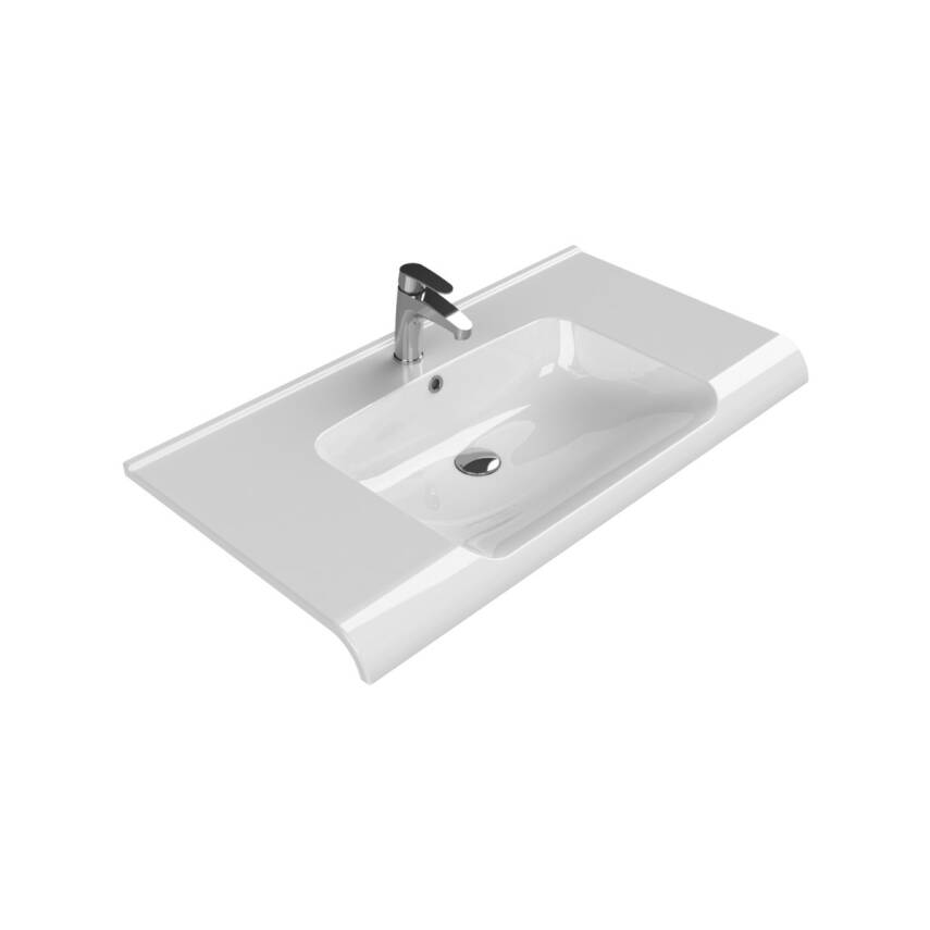 Turkuaz Cerastyle Anova Etajer Uyumlu Beyaz Lavabo 100x50 Cm 090800-u - 8