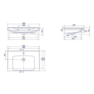 Turkuaz Cerastyle Anova Etajer Uyumlu Beyaz Lavabo 80x50 Cm 090700-u - 5