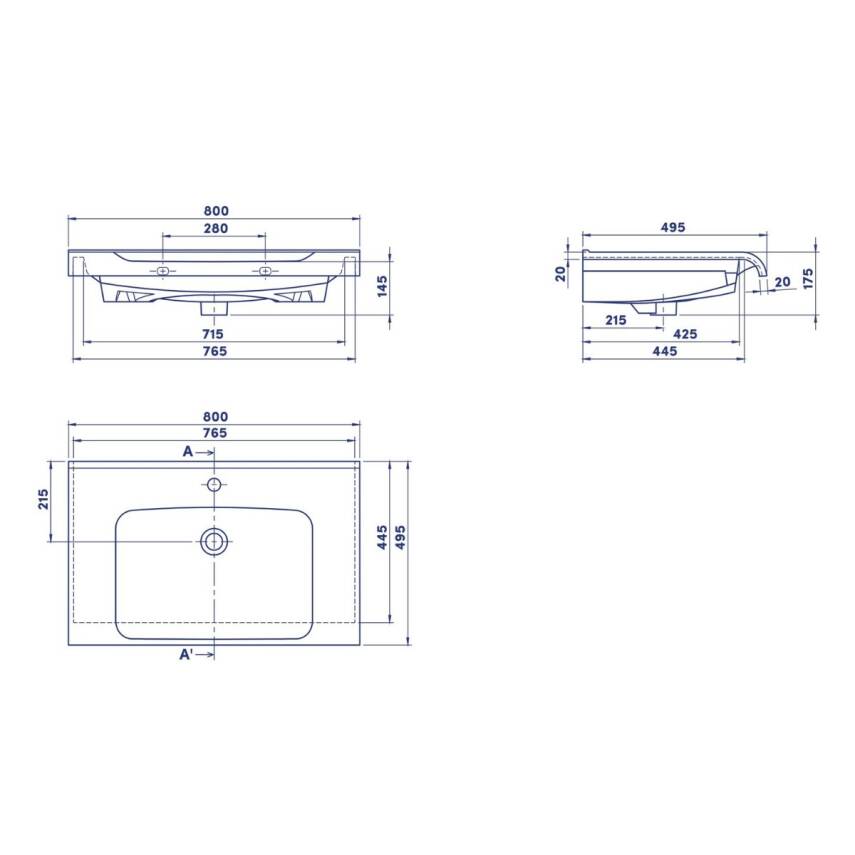 Turkuaz Cerastyle Anova Etajer Uyumlu Beyaz Lavabo 80x50 Cm 090700-u - 5