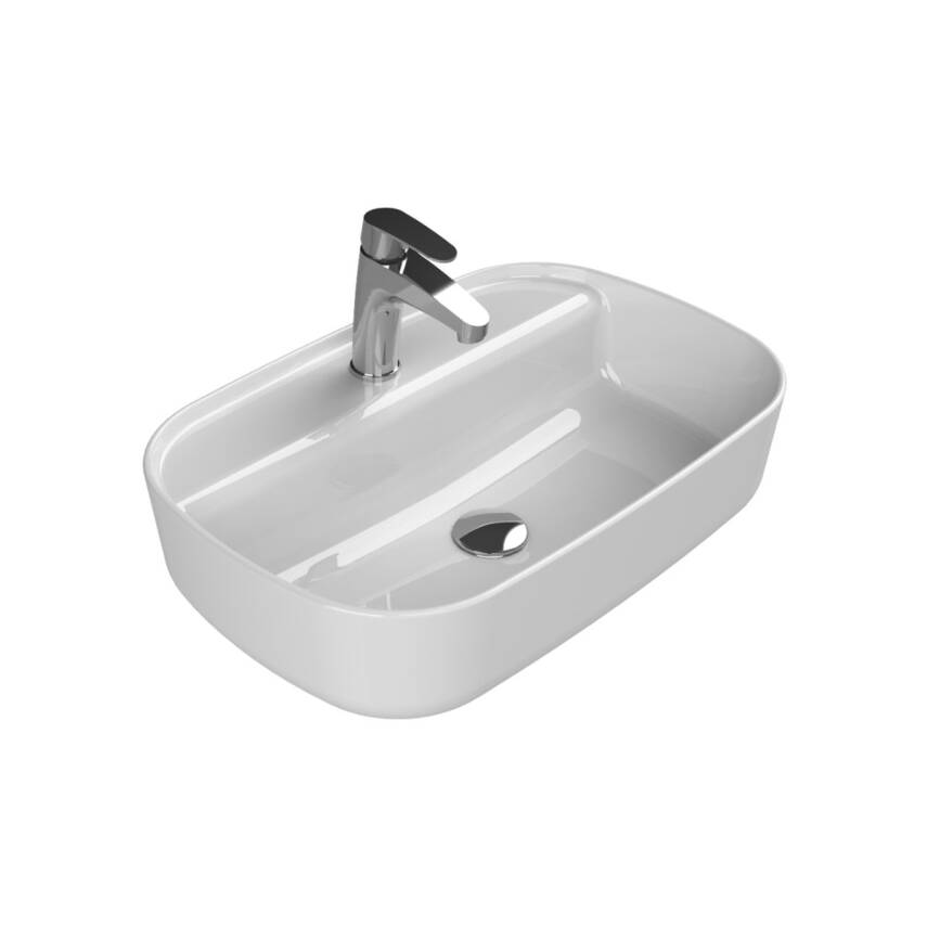Turkuaz Cerastyle Aqua Tezgâh Üstü Batarya Delikli Beyaz Lavabo 60x40 Cm 077100-u - 1