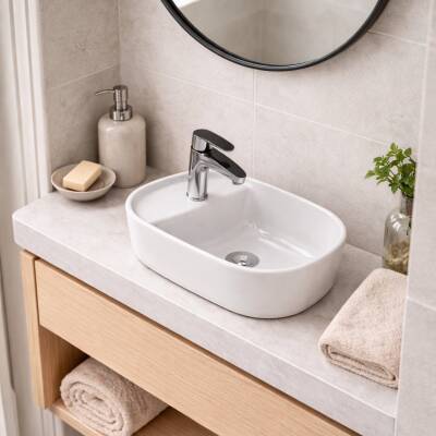 Turkuaz Cerastyle Aqua Tezgâh Üstü Beyaz Lavabo 42x28 Cm 077000-u - 2