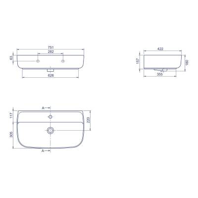 Turkuaz Cerastyle Aqua Tezgâh Üstü Çanak Beyaz Lavabo 75x40 Cm 078700-u - 4