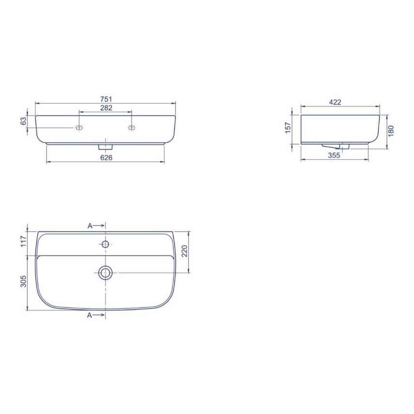 Turkuaz Cerastyle Aqua Tezgâh Üstü Çanak Beyaz Lavabo 75x40 Cm 078700-u - 4