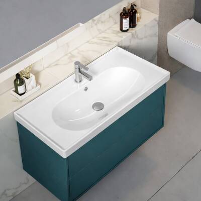 Turkuaz Cerastyle Arya Etajer Uyumlu Beyaz Lavabo 100x45 Cm 043500-u - 2