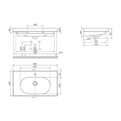 Turkuaz Cerastyle Arya Etajer Uyumlu Beyaz Lavabo 80x45 Cm 043300-u - 5