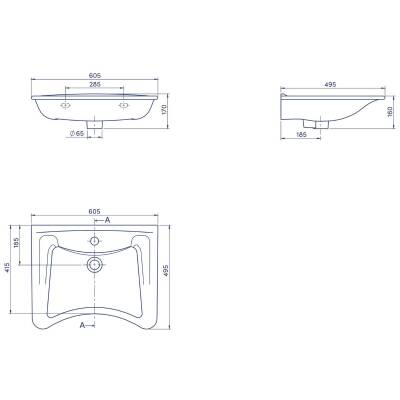 Turkuaz Cerastyle Bedensel Engelli Batarya Delikli Beyaz Lavabo 60x49 Cm 017100-u - 4