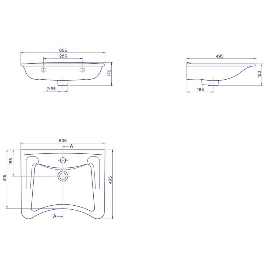 Turkuaz Cerastyle Bedensel Engelli Batarya Delikli Beyaz Lavabo 60x49 Cm 017100-u - 4