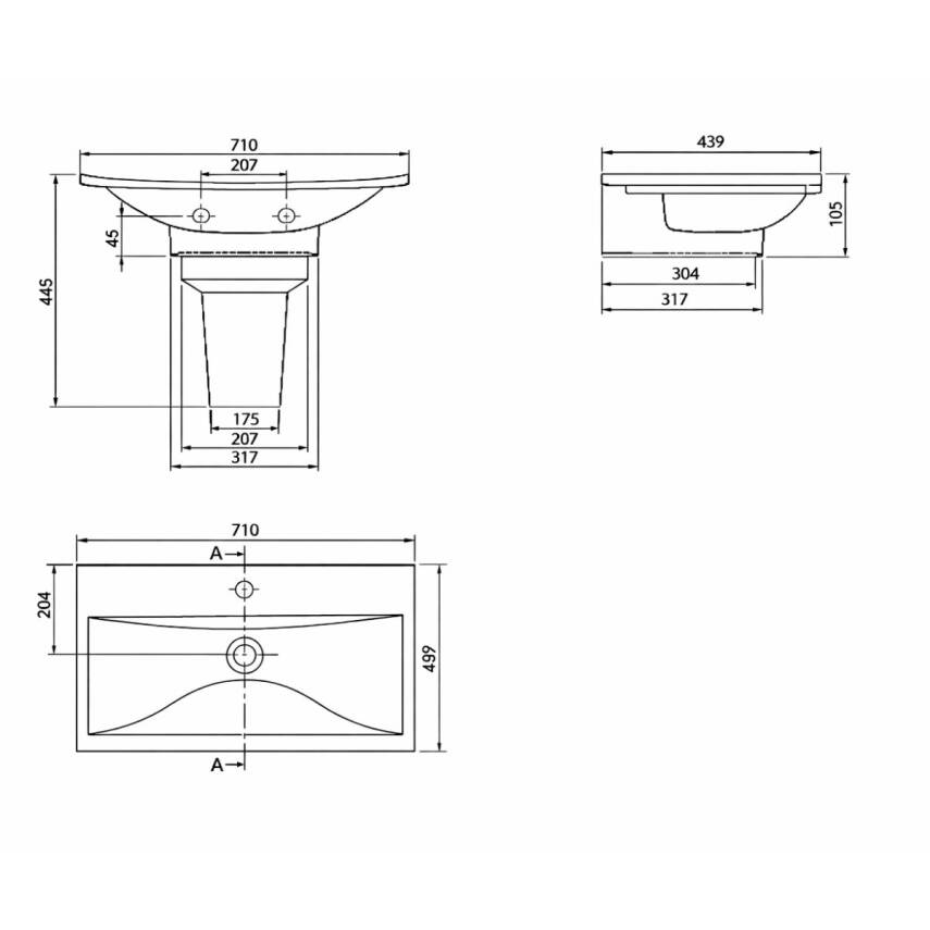 Turkuaz Cerastyle Bella Tezgâh Üstü Beyaz Lavabo 70x45 Cm 074600-u - 3