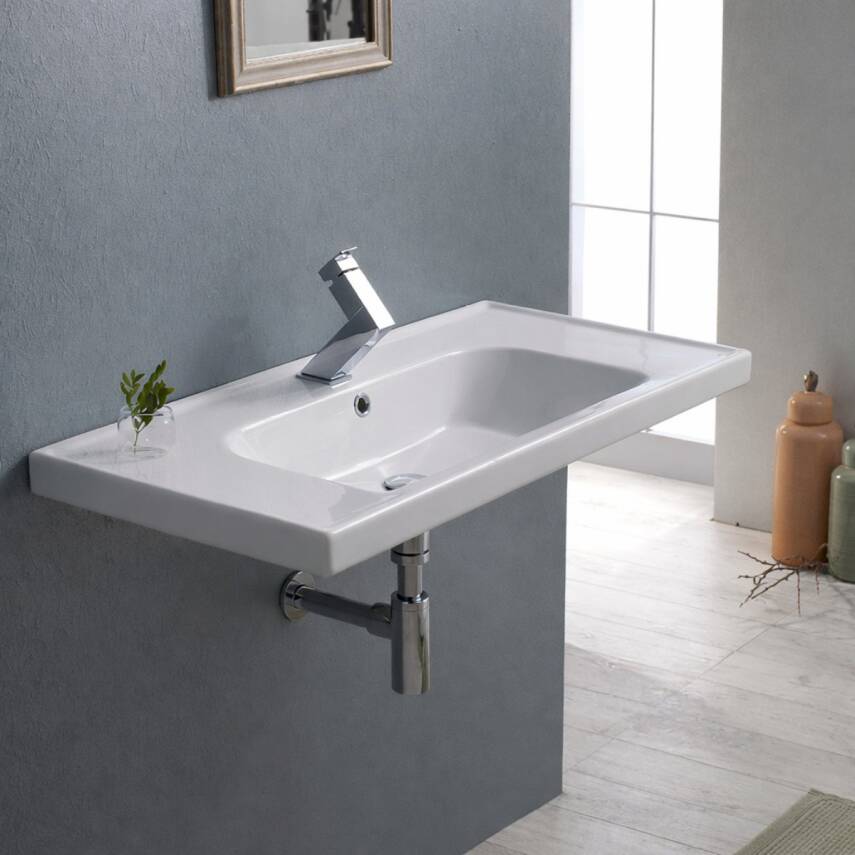 Turkuaz Cerastyle Frame Etajer Uyumlu Beyaz Lavabo 100x45 Cm 031400-u - 4