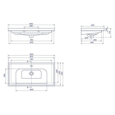 Turkuaz Cerastyle Frame Etajer Uyumlu Beyaz Lavabo 90x45 Cm 031300-u - 5