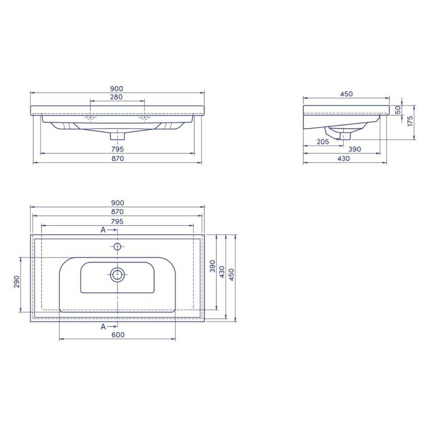 Turkuaz Cerastyle Frame Etajer Uyumlu Beyaz Lavabo 90x45 Cm 031300-u - 5