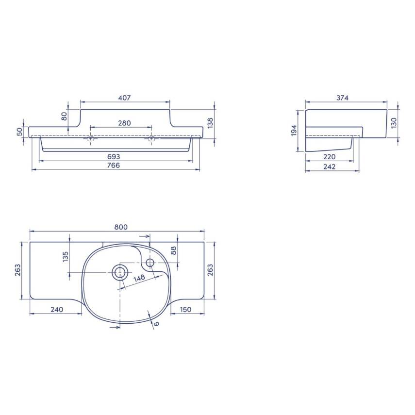 Turkuaz Cerastyle Harmony Etajer Uyumlu Beyaz Lavabo 80x38 Cm 043800-u - 5