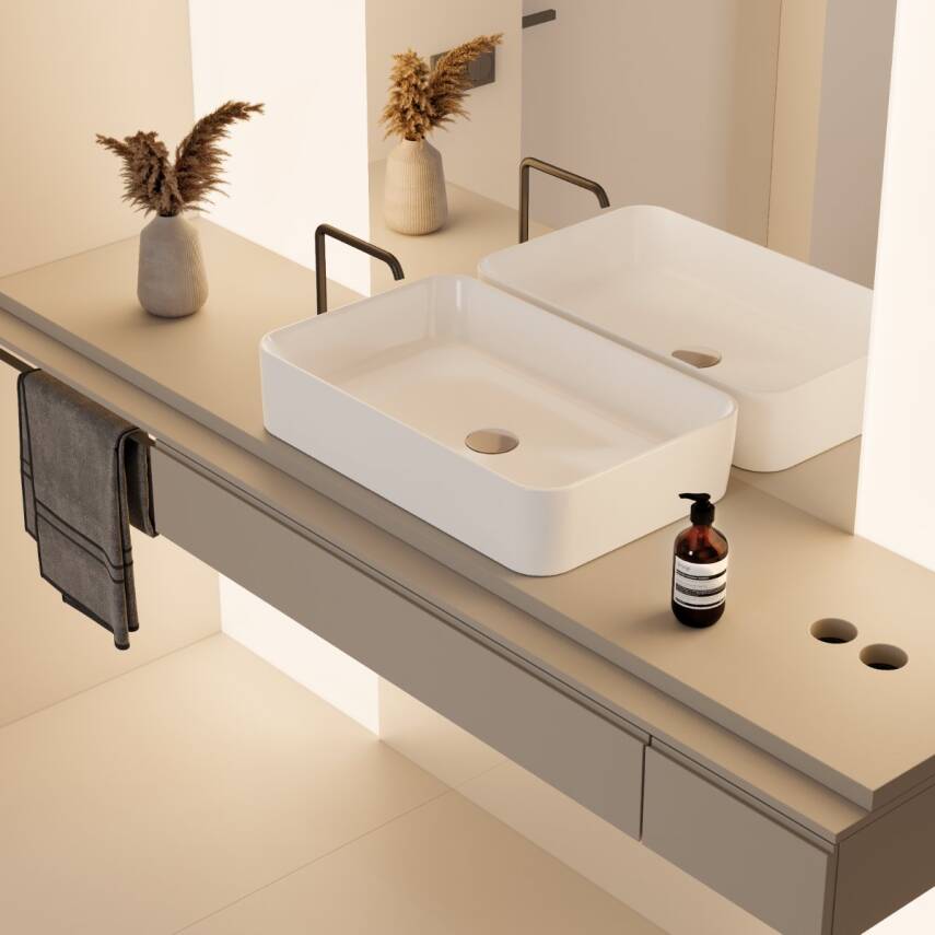 Turkuaz Cerastyle Hera Tezgâh Üstü Batarya Deliksiz Beyaz Lavabo 60x38 Cm 78400 - 2