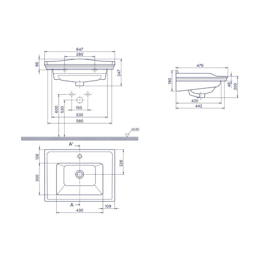 Turkuaz Cerastyle Kapadokya Etajer Uyumlu Beyaz Lavabo 65x48 Cm 036100-u - 5