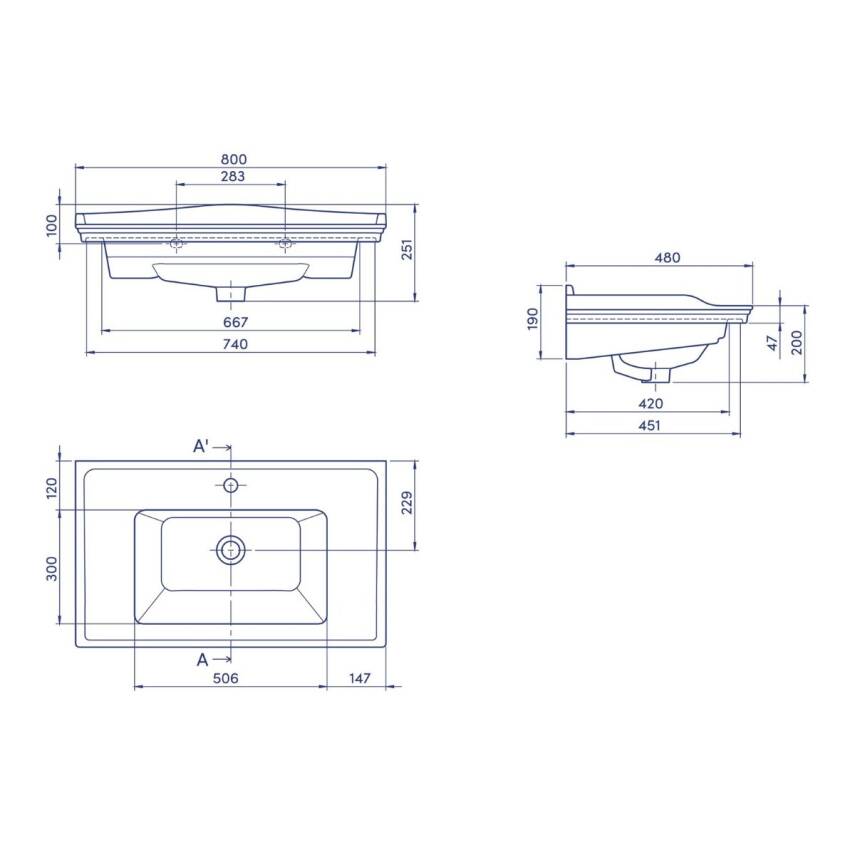 Turkuaz Cerastyle Kapadokya Etajer Uyumlu Beyaz Lavabo 80x48 Cm 036300-u - 5