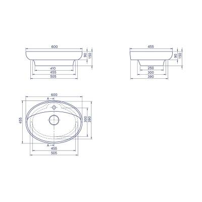 Turkuaz Cerastyle Lal C Tezgâh Üstü Batarya Delikli Beyaz Lavabo 60x45 Cm 072200-u - 4