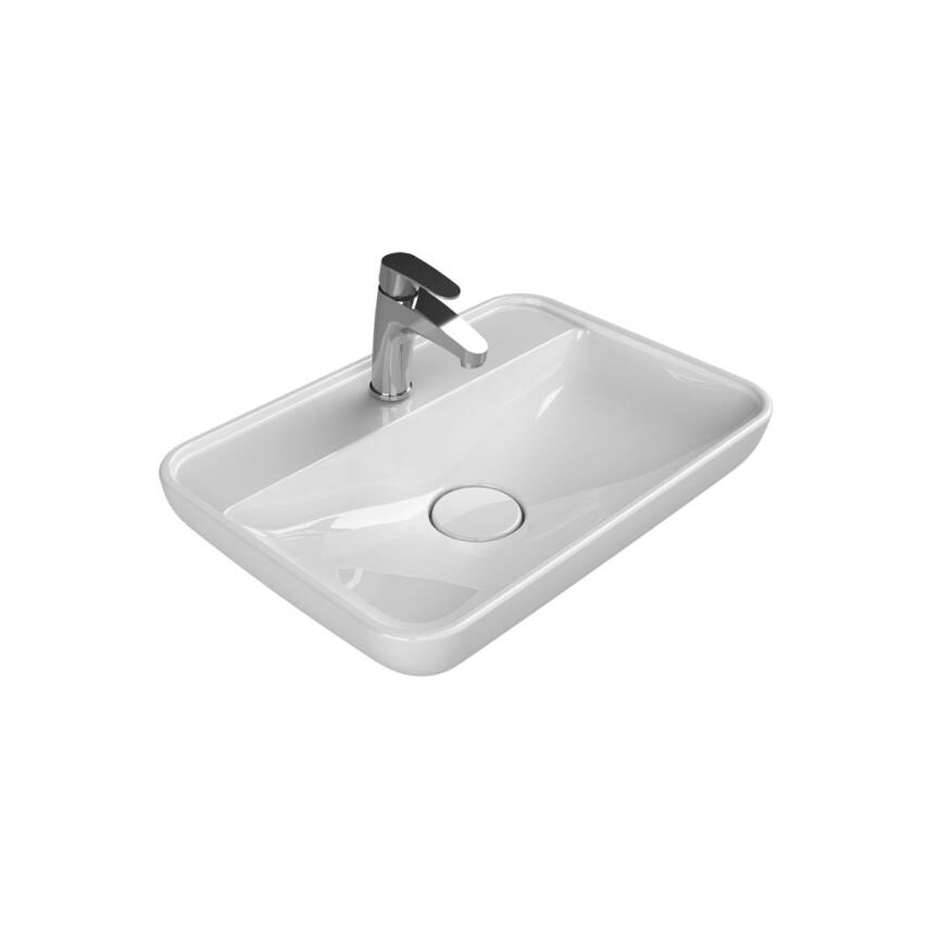 Turkuaz Cerastyle Lal Tezgâh Üstü Batarya Delikli Beyaz Lavabo 60x42 Cm 072700-u - 1