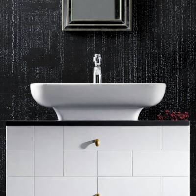 Turkuaz Cerastyle Lal Tezgâh Üstü Batarya Delikli Beyaz Lavabo 60x42 Cm 072700-u - 3