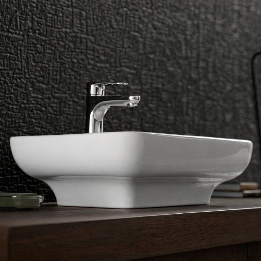 Turkuaz Cerastyle Lal Tezgâh Üstü Batarya Delikli Beyaz Lavabo 60x42 Cm 072700-u - 4