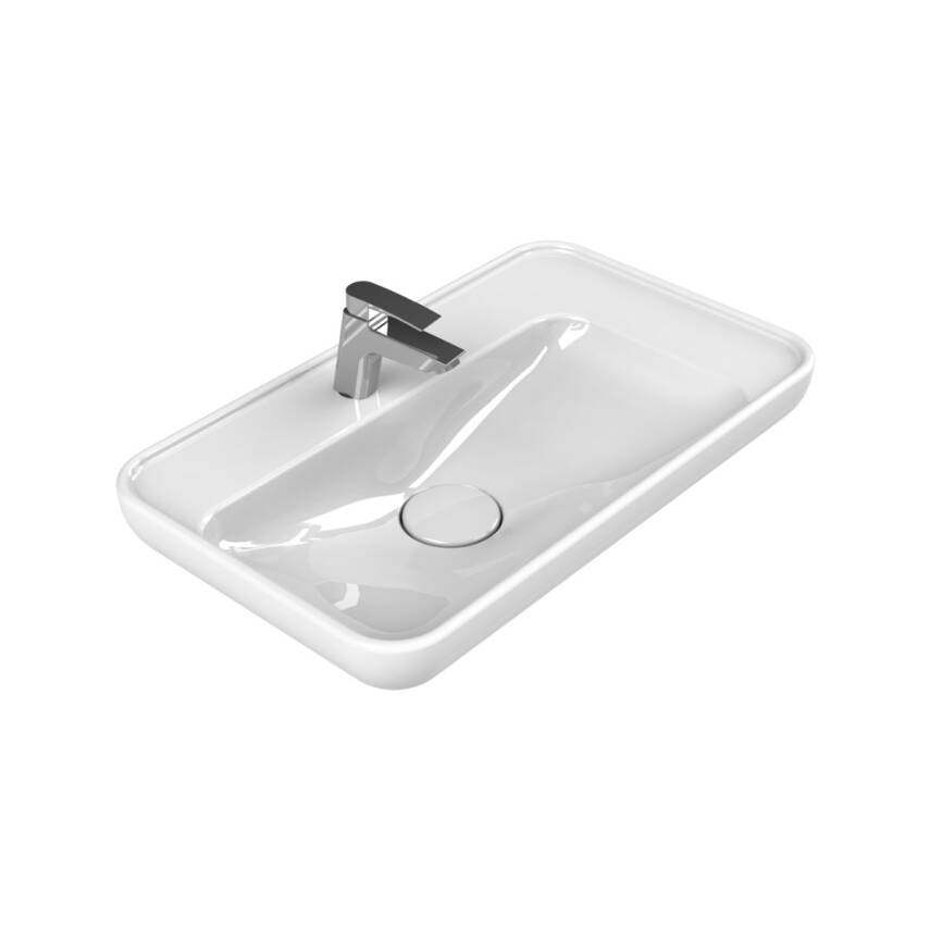 Turkuaz Cerastyle Lal Tezgâh Üstü Batarya Delikli Beyaz Lavabo 70x42 Cm 072300-u - 1