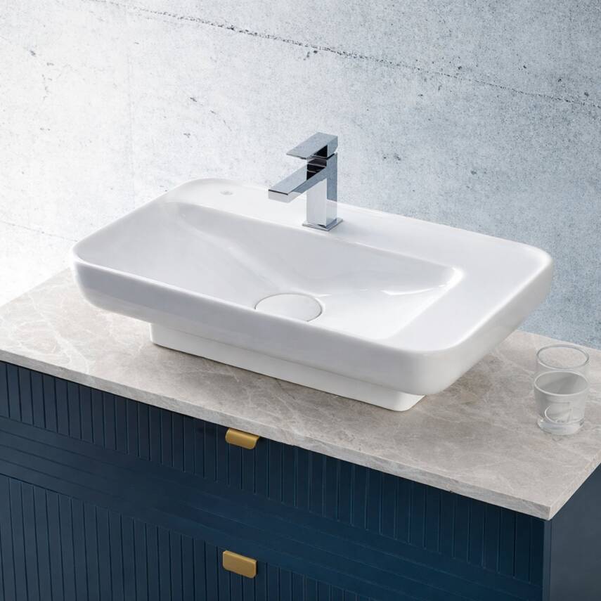 Turkuaz Cerastyle Lal Tezgâh Üstü Batarya Delikli Beyaz Lavabo 70x42 Cm 072300-u - 2